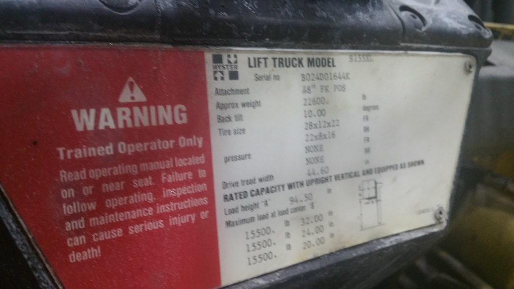 Hyster 15 000 Lbs Capacity Forklift Model S155xl